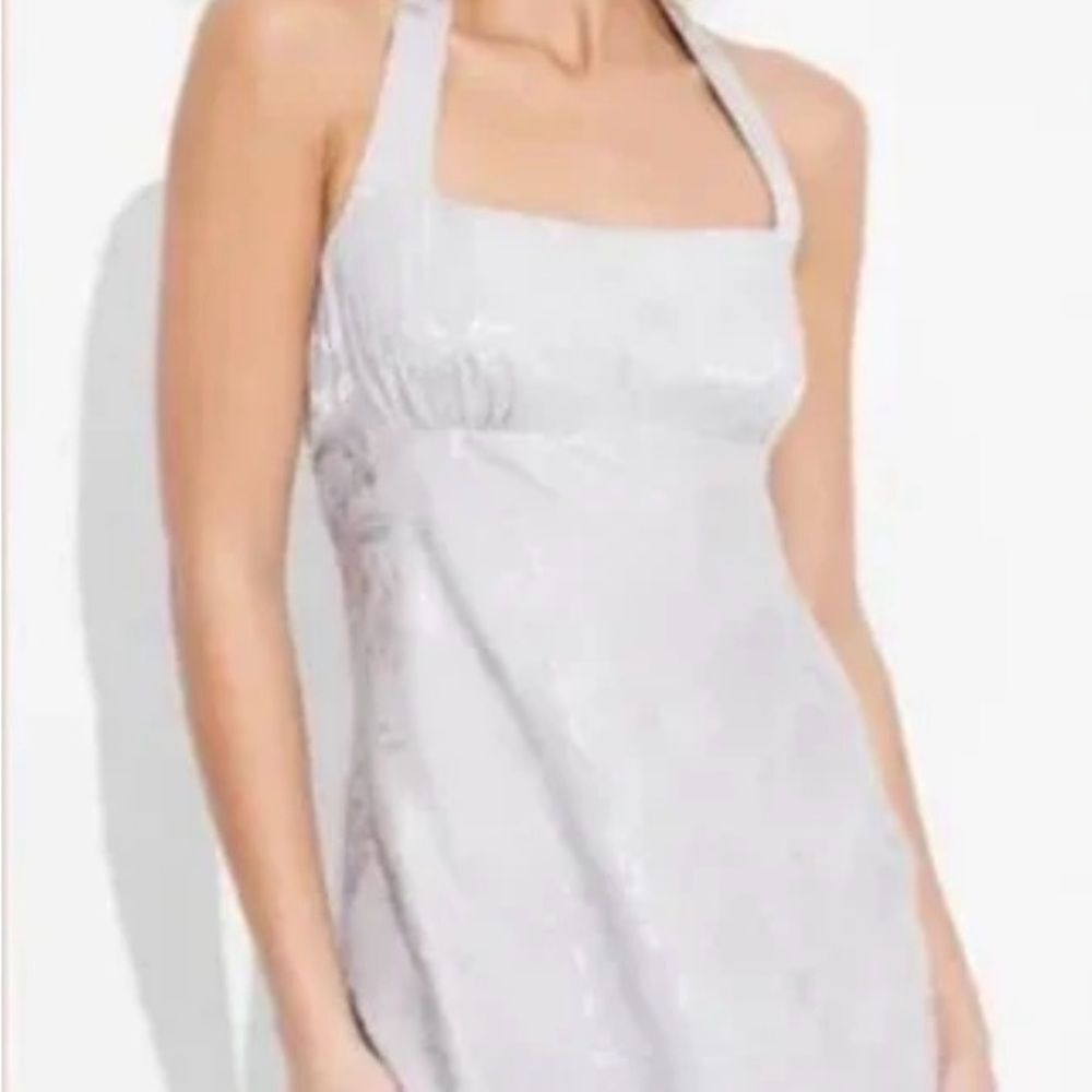 Wild Fable Satin Jacquard Halter Mini Large fairy prom silver cocktail dress NWT - Picture 8 of 8